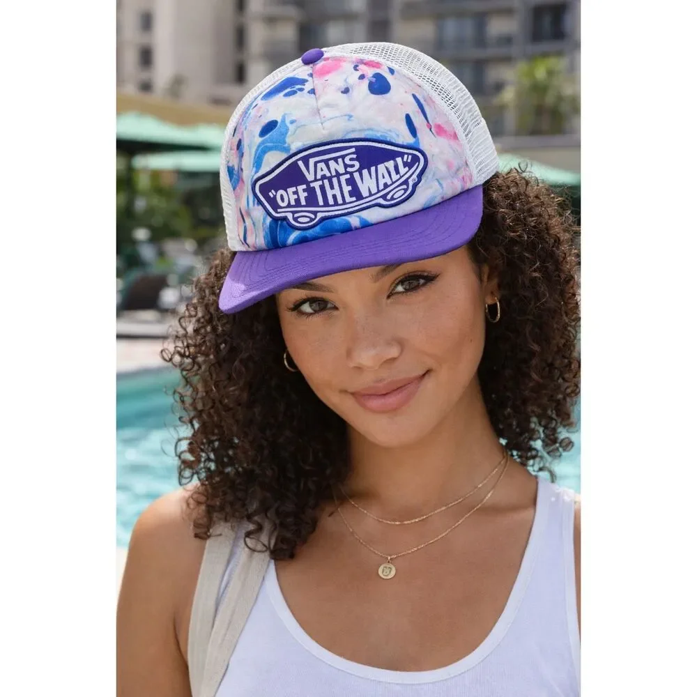 Vans “Off The Wall” Trucker Hat | Purple Brim Marble Print Mesh Snapback